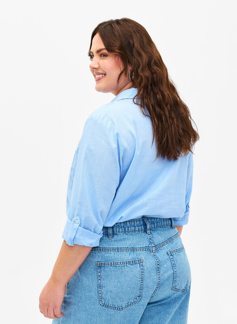 Skjortblus med knappst&auml;ngning i bomulls- och linneblandning, Serenity, Model image number 1