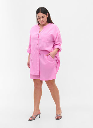 Lösa shorts i bomullsblandning med linne, Begonia Pink, Model image number 2