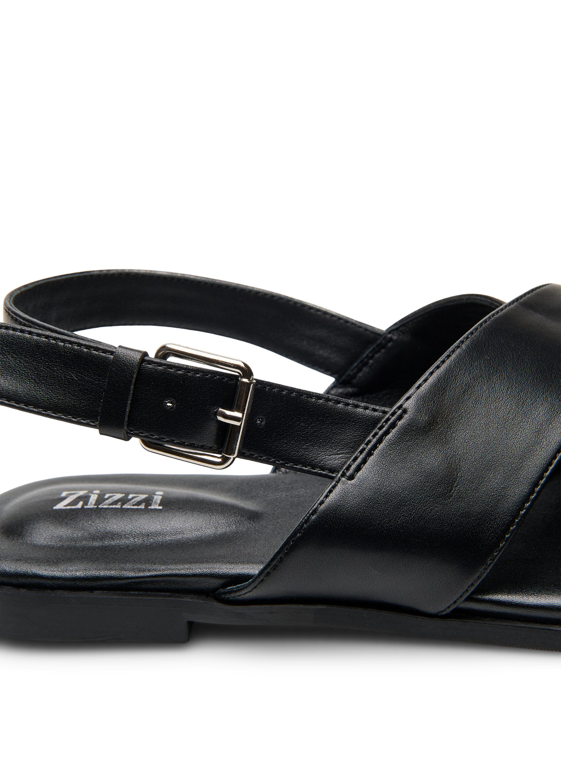 Zizzi Sandal i l&auml;der med korsade remmar, Svart, Packshot image number 4
