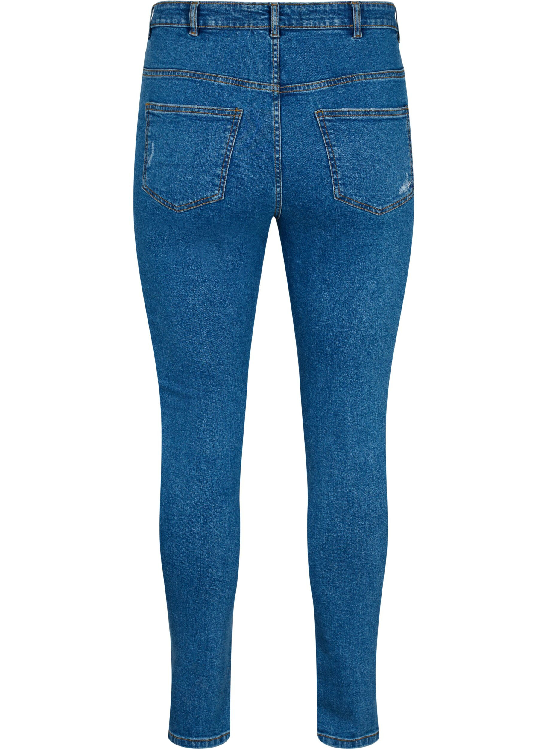 Zizzi Kroppsn&auml;ra jeans med slitdetaljer, Blue denim, Packshot image number 1