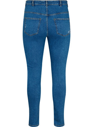 Kroppsnära jeans med slitdetaljer, Blue denim, Packshot image number 1