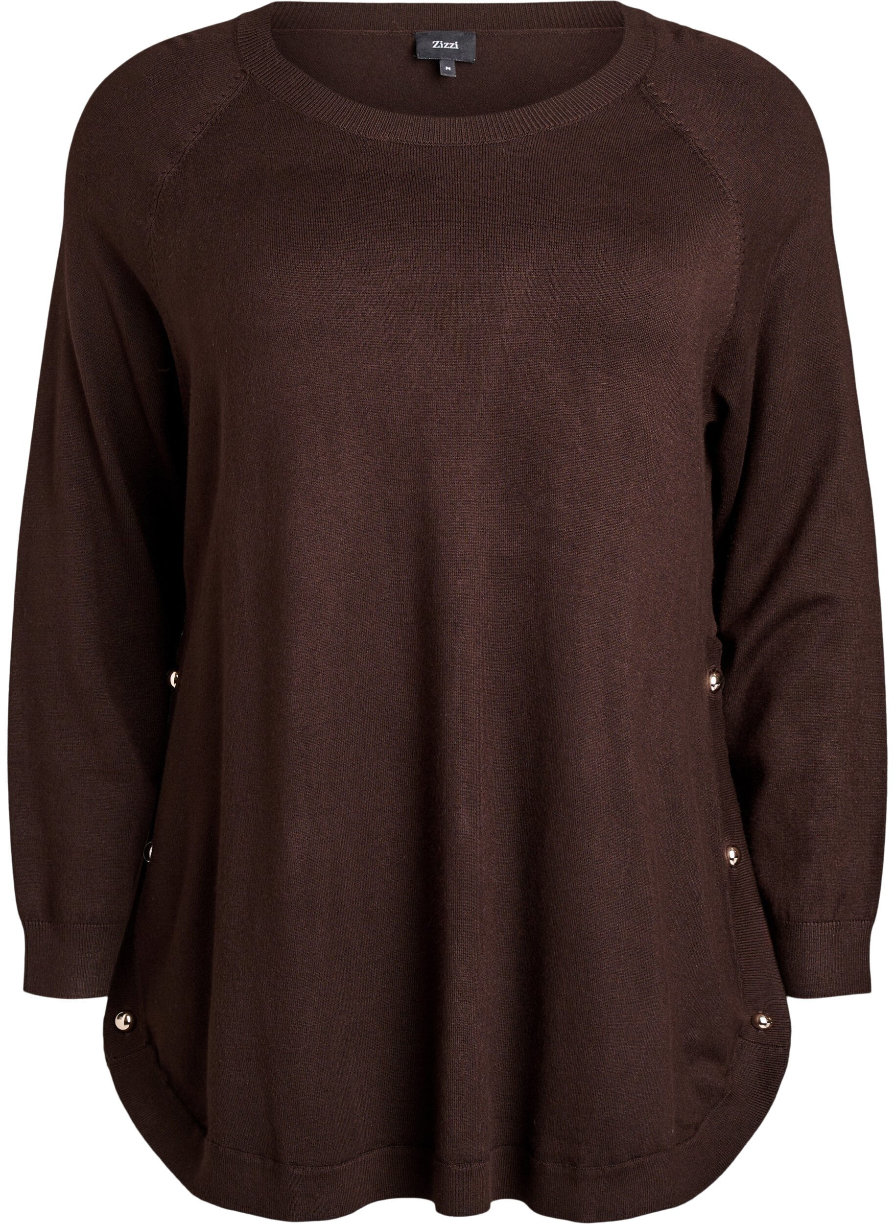 ZizziStickad blus med knappar i sidan, Brun, Packshot image number 0