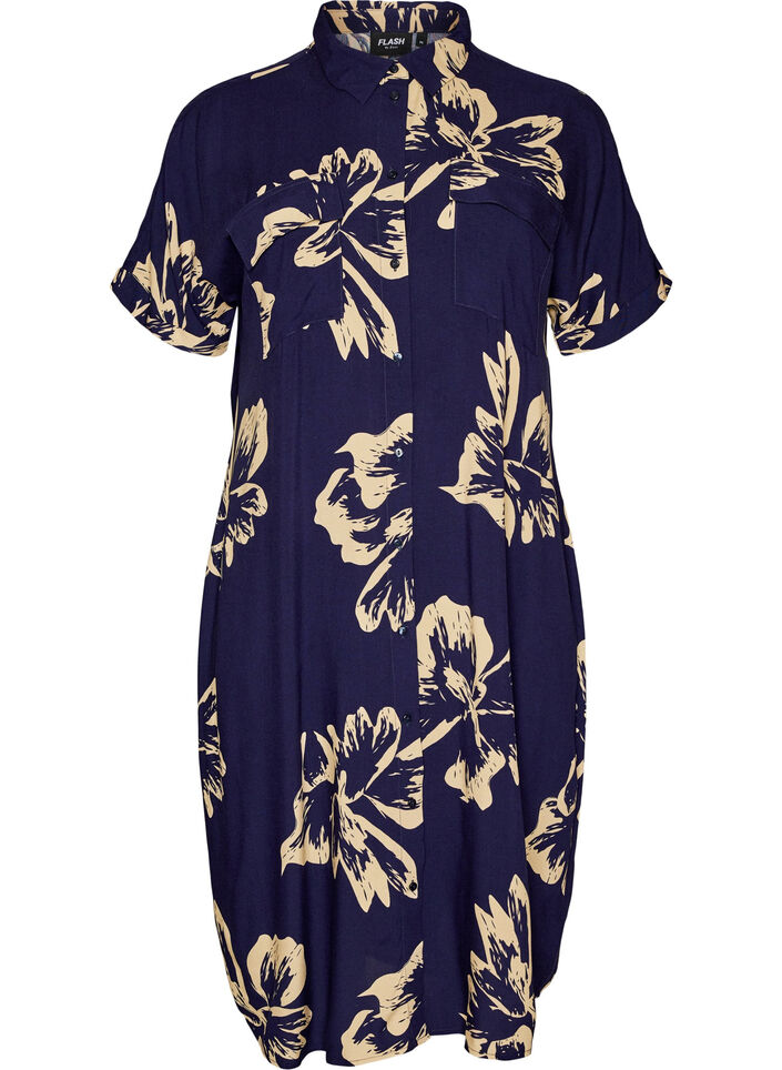 L&aring;ng skjortkl&auml;nning med korta &auml;rmar, Bl&aring;, Packshot image number 0