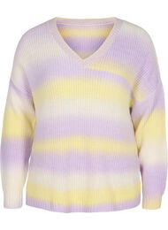 Randig tröja med v-ringning, Lavender Comb.