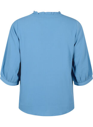 Skjortblus med 3/4 ärmar och volangkrage, Moonlight Blue, Packshot image number 1