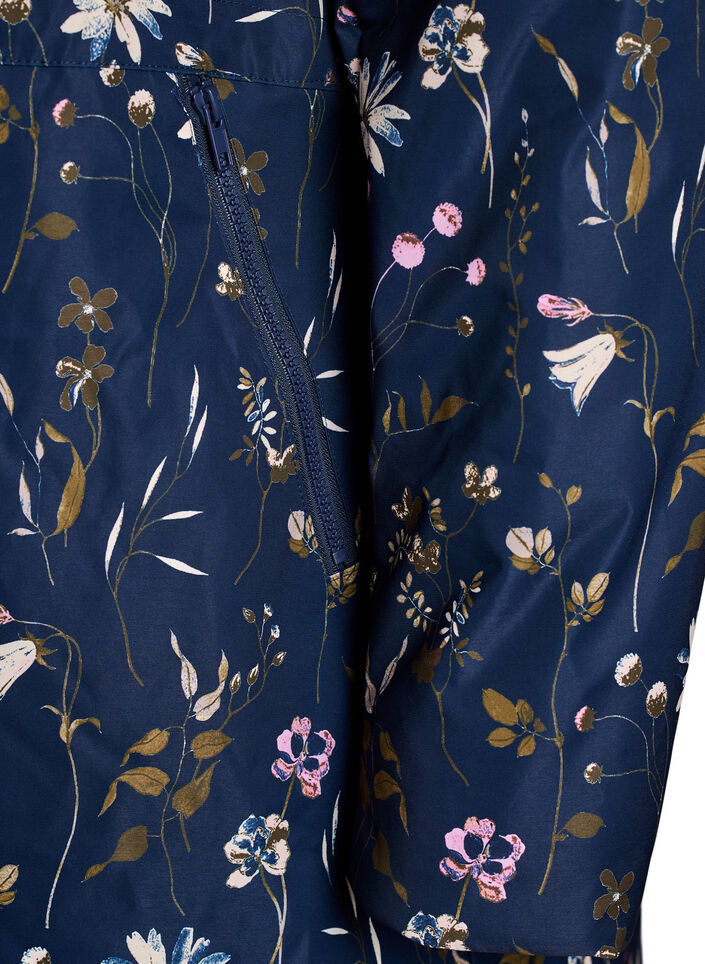 Vadderad vinterjacka med blommigt m&ouml;nster, Bl&aring;, Packshot image number 3