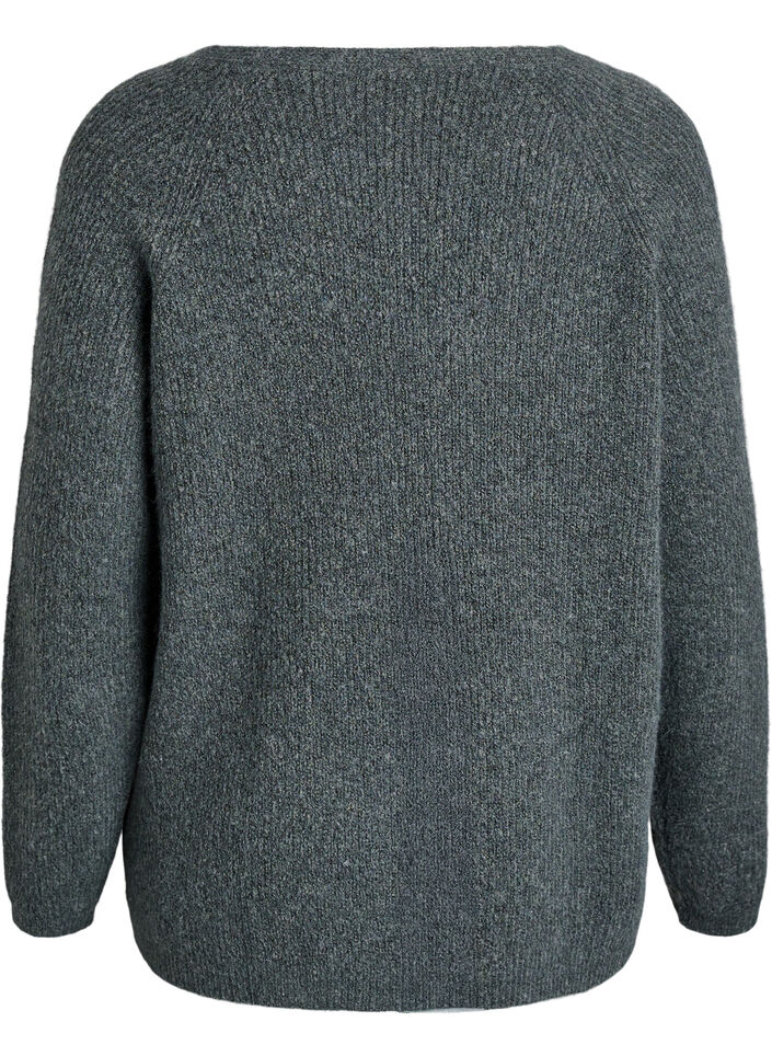 Stickad blus med v-ringning och raglan&auml;rm, Gr&ouml;n, Packshot image number 1