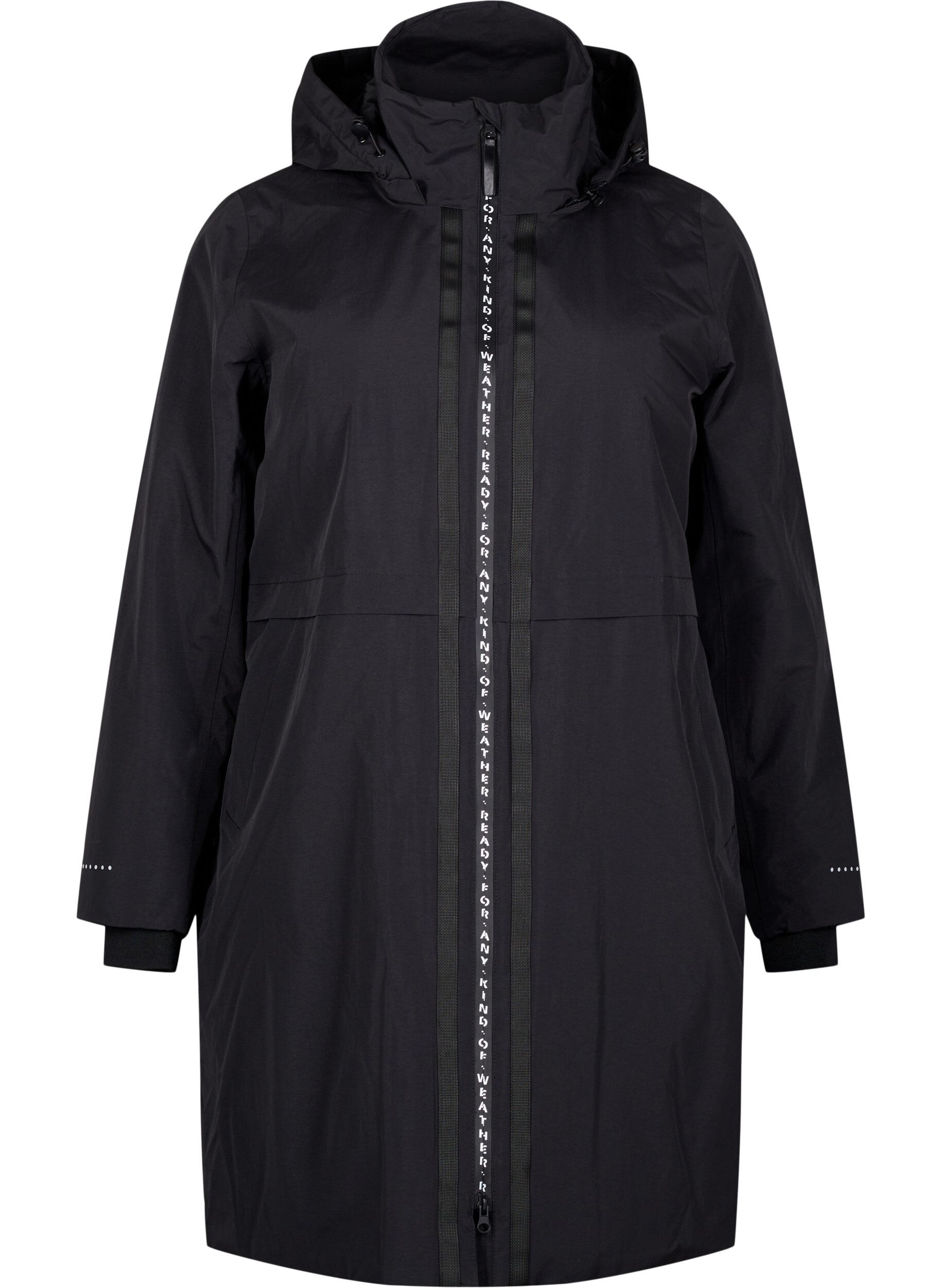 Zizzi Funktionell parkas med reflexdetaljer, Black, Packshot image number 0