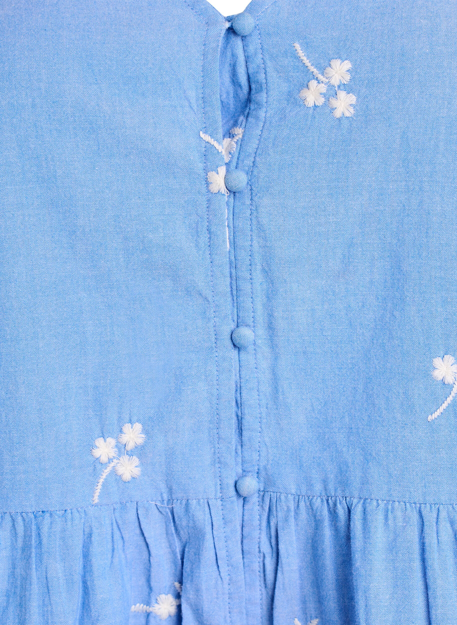 ZizziBlus i bomull med broderade blommor och knappkn&auml;ppning, Bl&aring;, Packshot image number 2