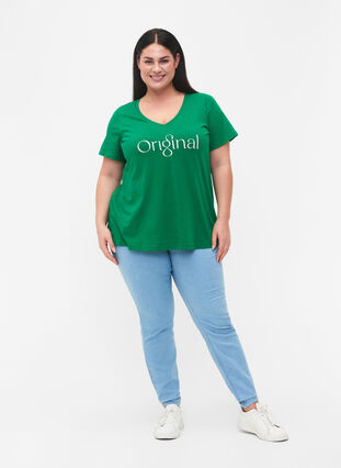 V-ringad t-shirt i bomull med texttryck, Jolly Green ORI, Model image number 2