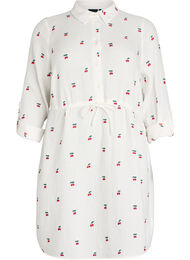 Skjortkl&auml;nning i bomullsmuslin med broderade motiv, Vanilla