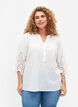 Skjortblus med broderie anglaise och 3/4-ärmar, Bright White, Model image number 0