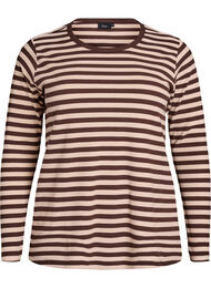Randig blus med l&aring;nga &auml;rmar, Brun