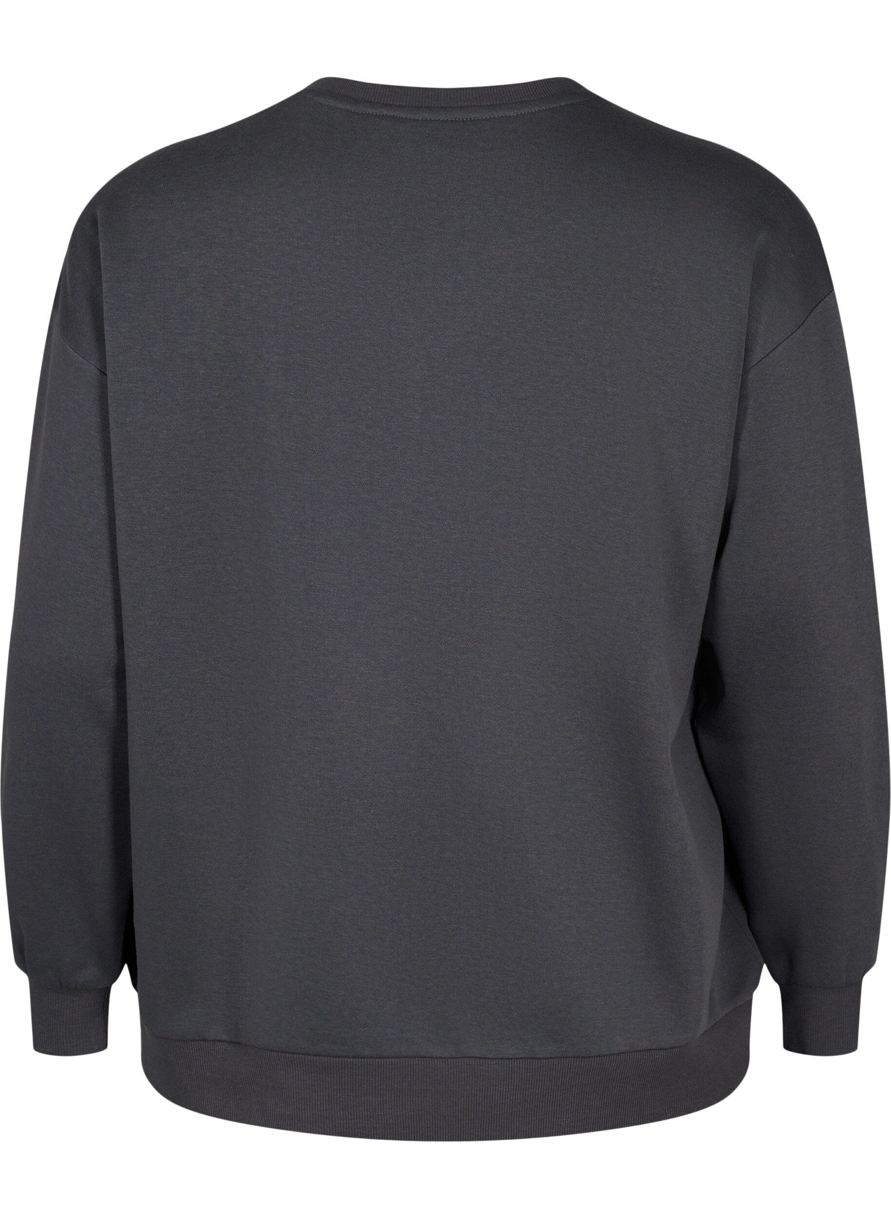 Zizzi Sweatshirt med volang och virkad detalj, Dark Grey, Packshot image number 1