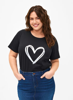 T-shirt från FLASH med tryck, Black Silver Heart, Model image number 0