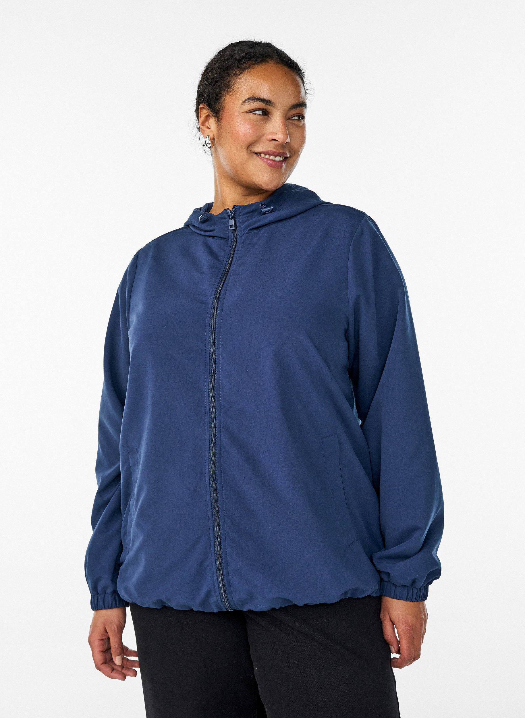L&auml;tt jacka med huva och dragkedja, Bl&aring;, Model