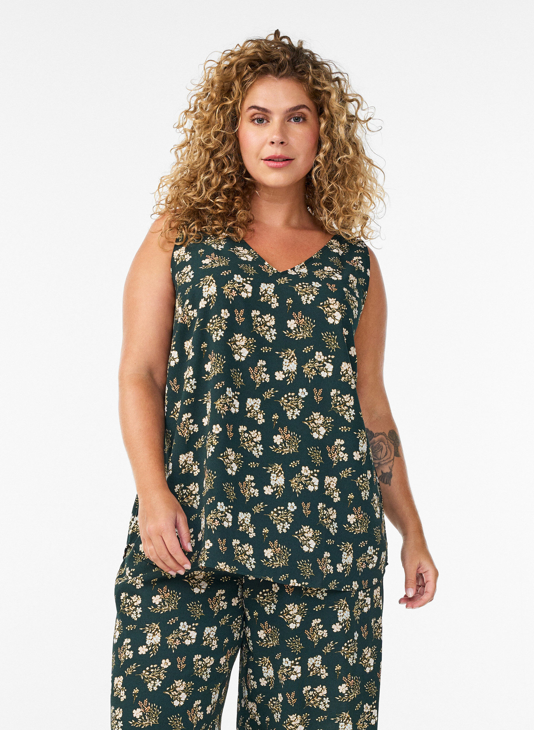 Culottebyxor med tryck, Svart, Model