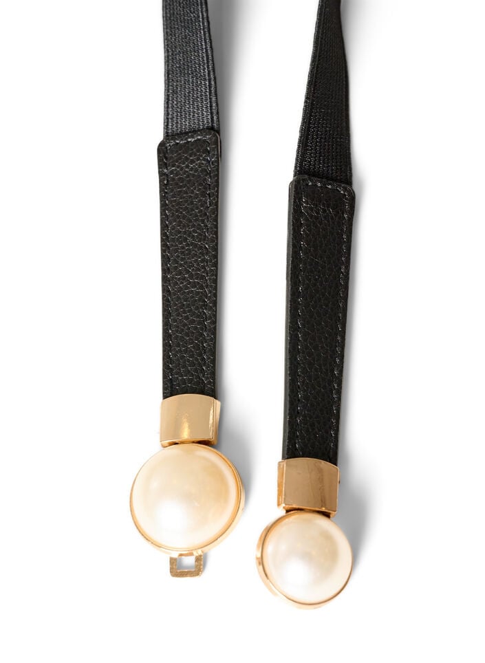 Elastiskt midjesk&auml;rp med p&auml;rldetaljer, Svart, Packshot image number 2