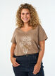 T-shirt i bomull med tryck framtill och v-ringning, Brun, Model image number 0