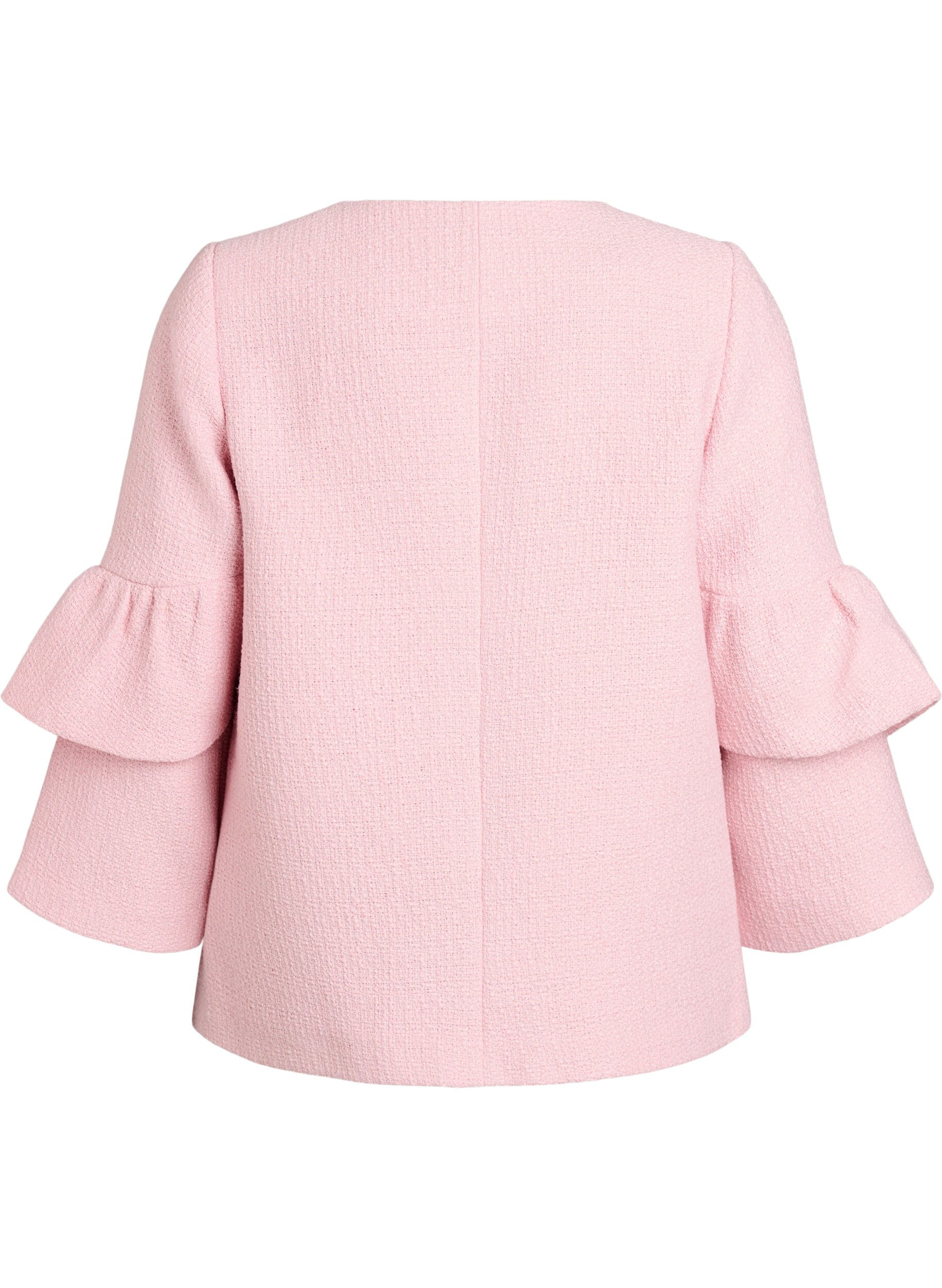 ZizziJacka i boucl&eacute; med volangdetaljer, Rosa, Packshot image number 1