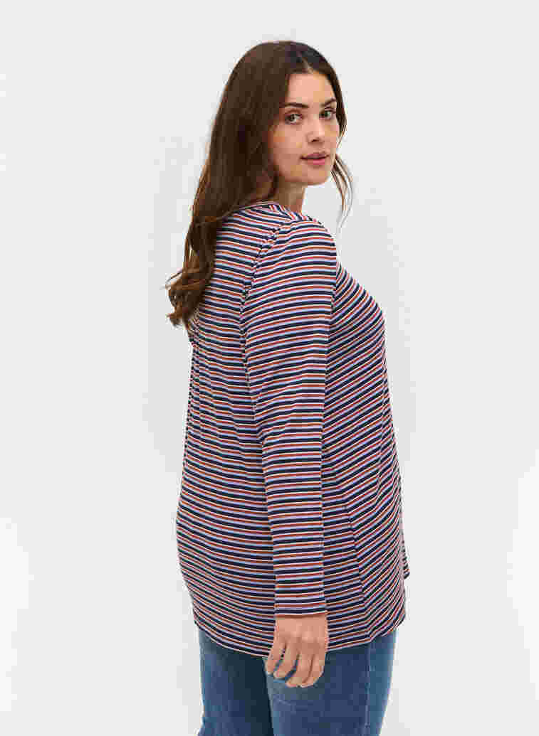 Randig tröja med långa ärmar, Mahogany/Navy Stripe, Model image number 1
