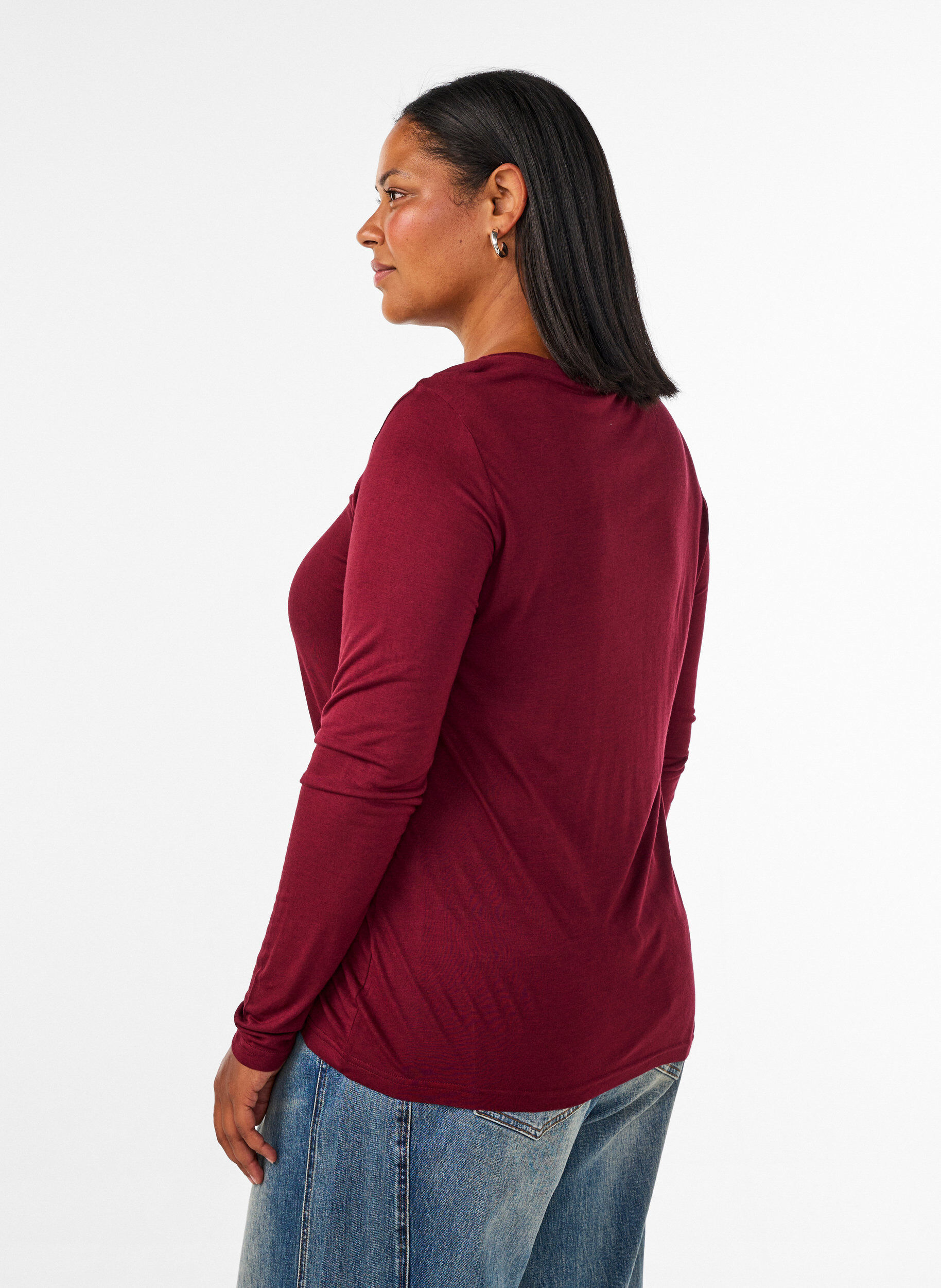 ZizziL&aring;ng&auml;rmad blus i ull och viskos, R&ouml;d, Model image number 2