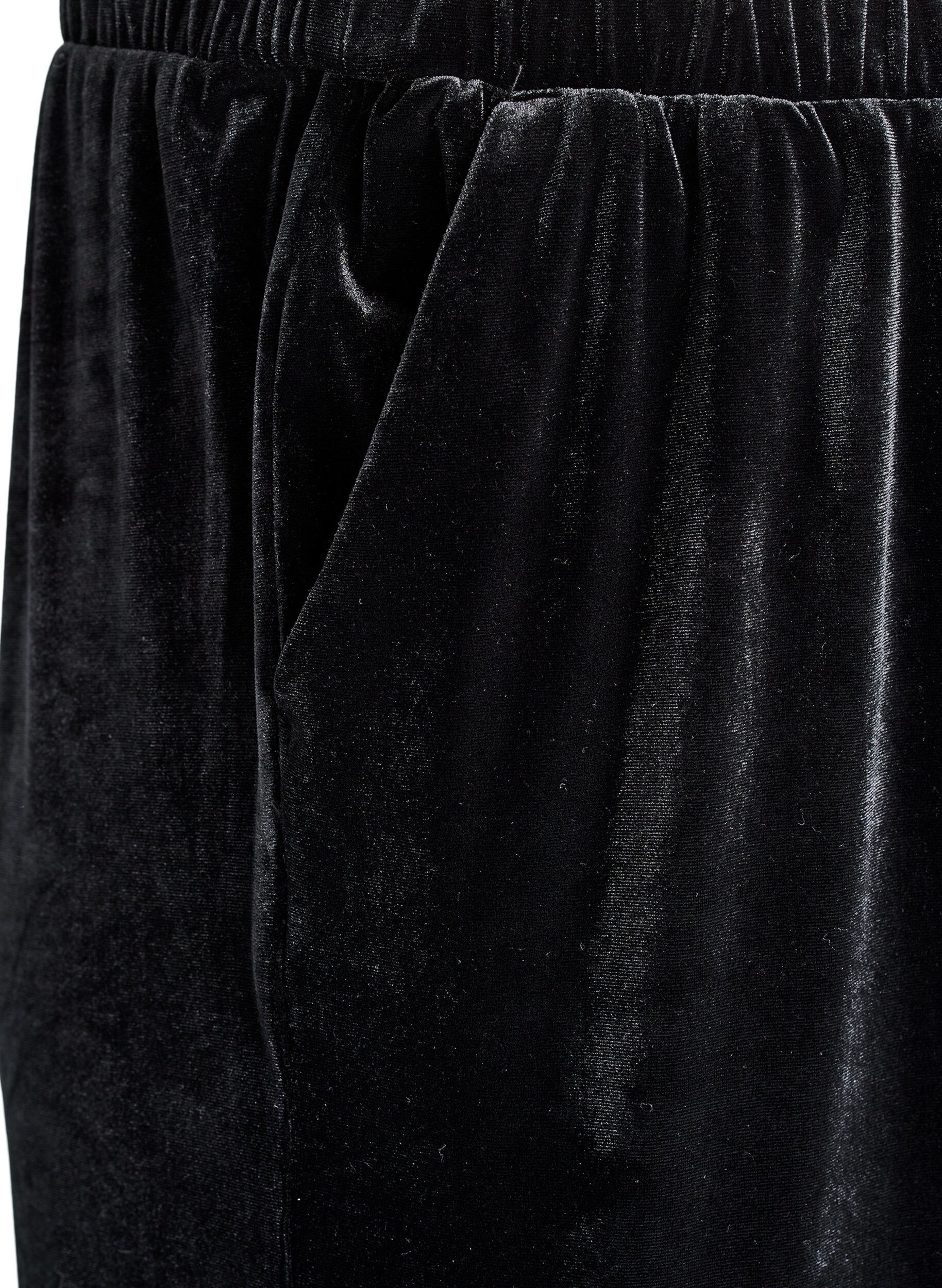 Zizzi Velourbyxor med h&ouml;g midja och vida ben, Svart, Packshot image number 2