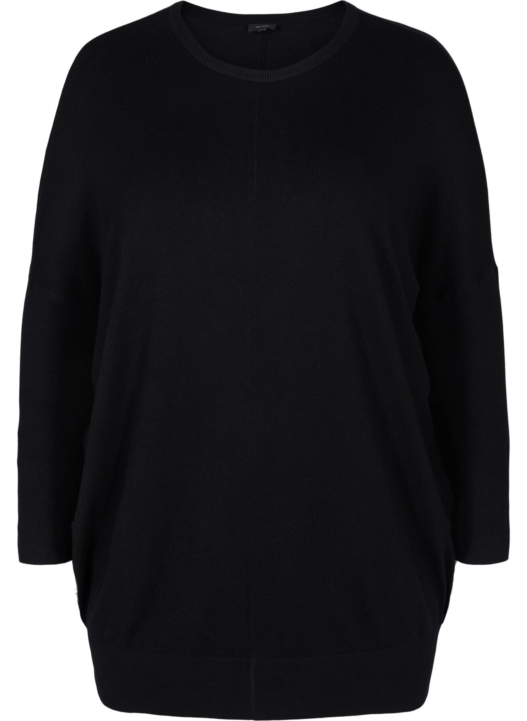 Zizzi Stickad tunika i viskosblandning, Black, Packshot image number 0