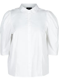 Skjorta i bomull med 3/4 puffärmar, Bright White