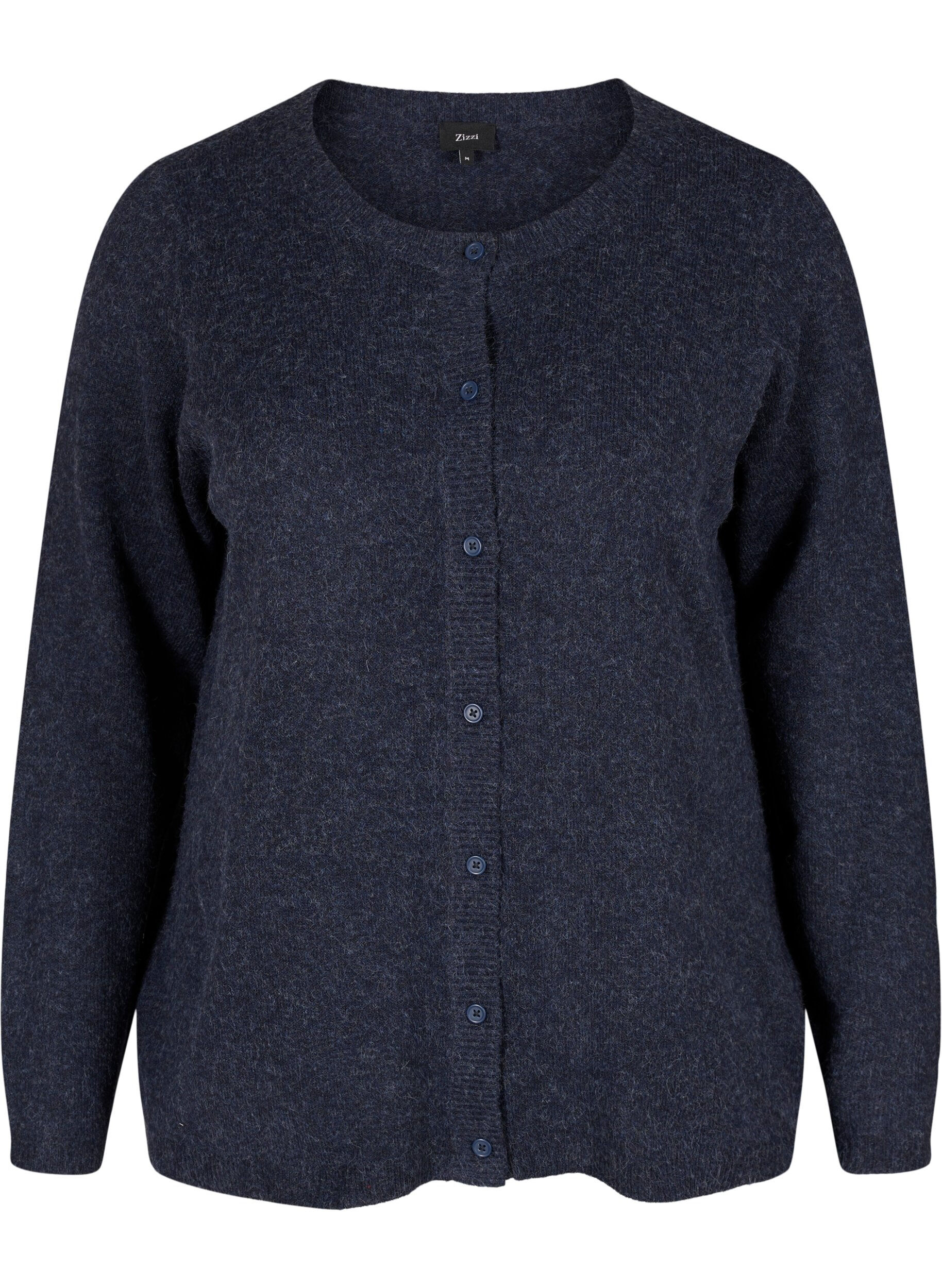 Zizzi Kort, melerad stickad cardigan med knappar, Night Sky Mel., Packshot image number 0