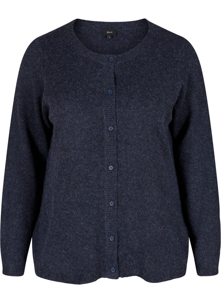 Kort, melerad stickad cardigan med knappar, Night Sky Mel., Packshot image number 0