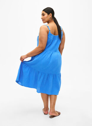 Enkel axelbandsklänning i bomull, Marina, Model image number 1