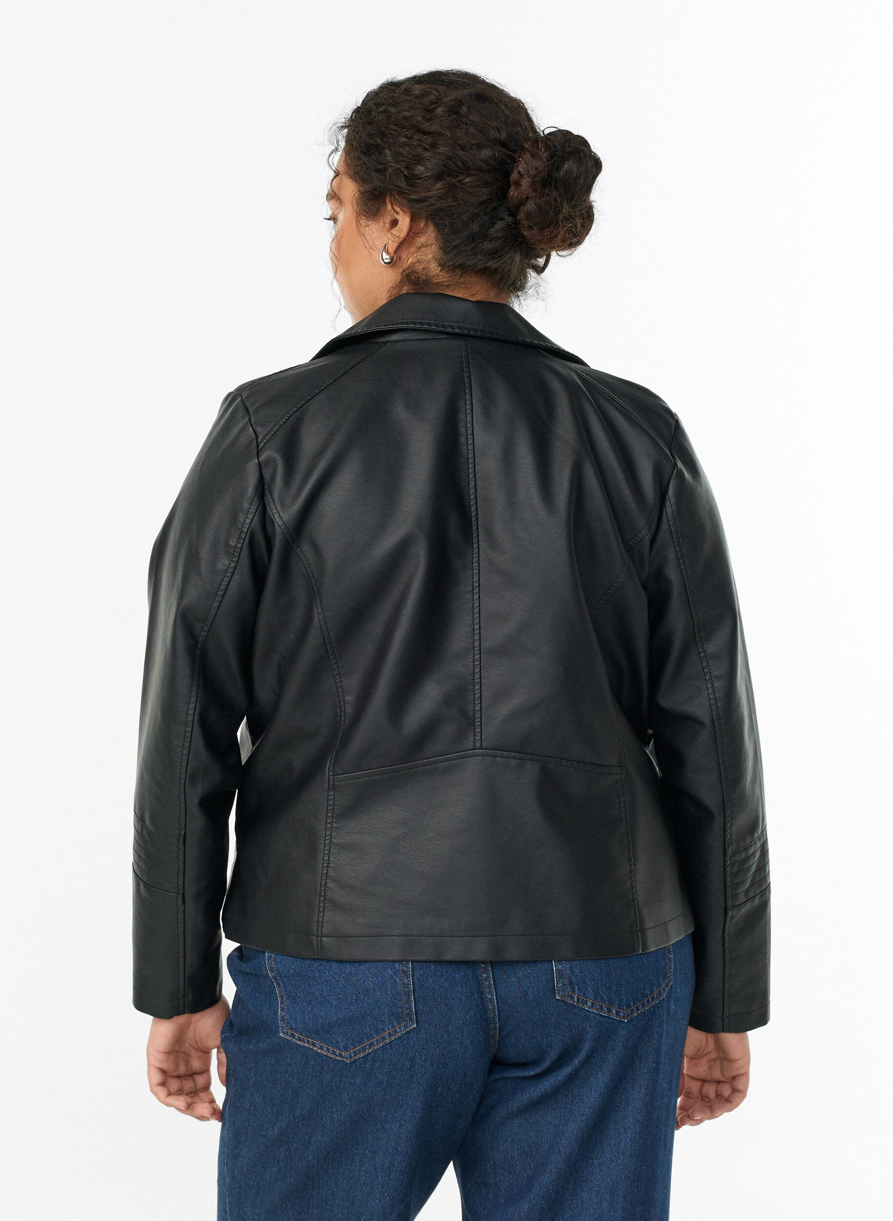 ZizziImiterat l&auml;der biker jacka, Svart, Model image number 2