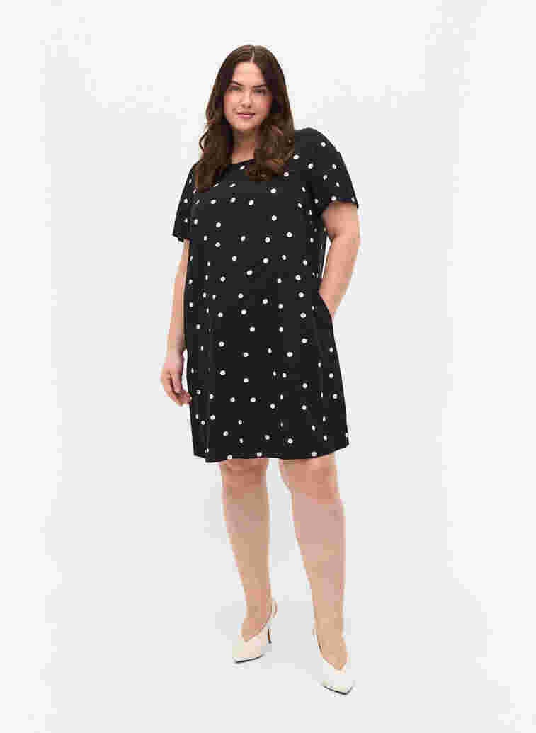 Prickig viskosklänning med korta ärmar, Black Dot, Model image number 2