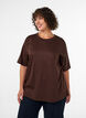 T-shirt med strassstenar och rund hals, Brun, Model image number 0