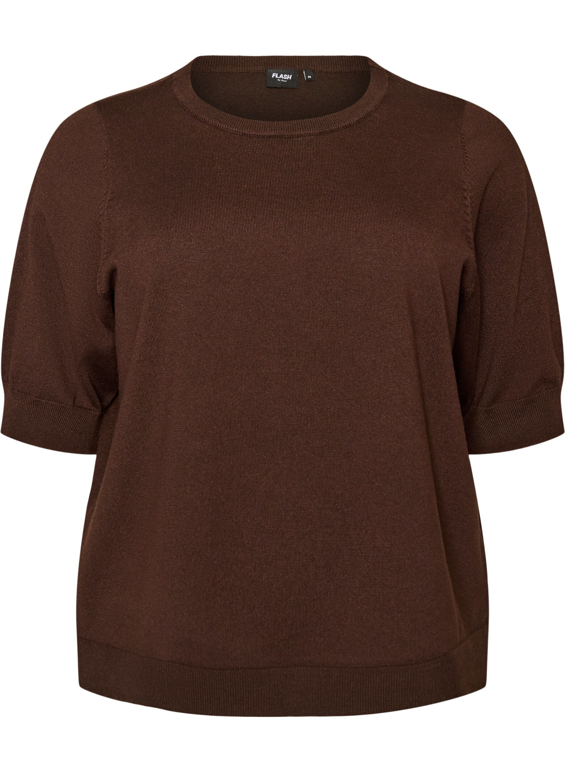 ZizziFinstickad blus med korta &auml;rmar, Brun, Packshot image number 0