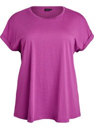 Kort&auml;rmad t-shirt i bomullsblandning, Lila