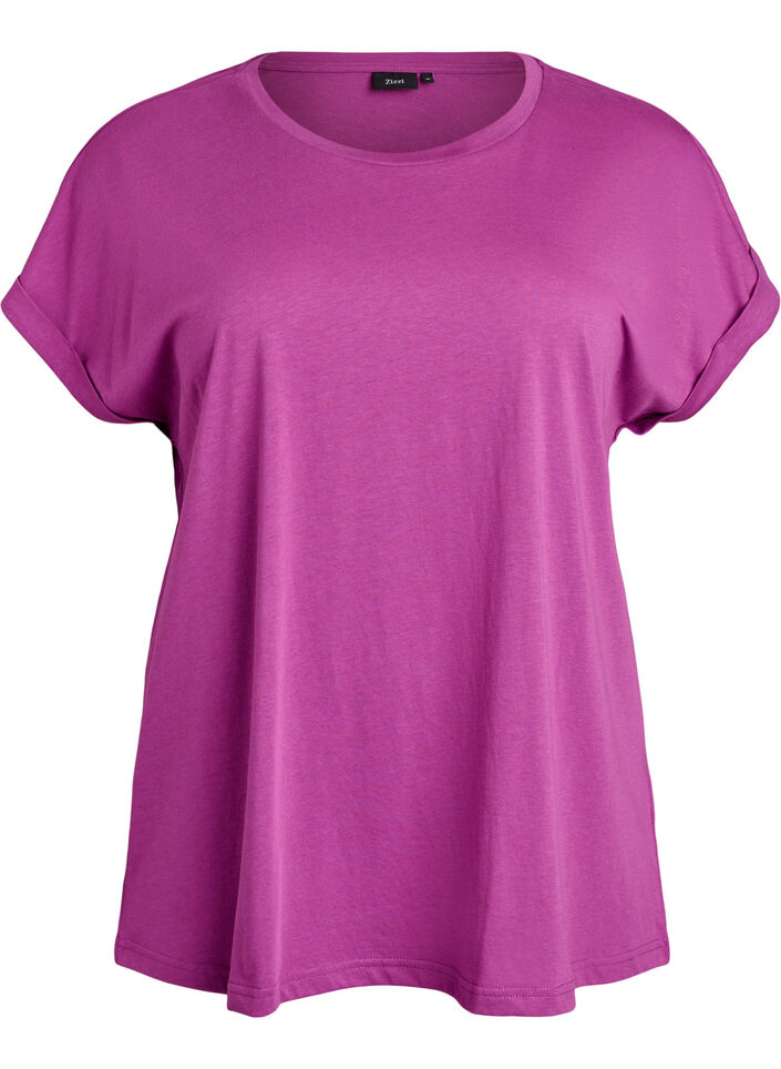 Kort&auml;rmad t-shirt i bomullsblandning, Lila, Packshot image number 0