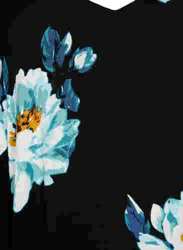 Blommig klänning i viskos med korta ärmar, Black Big Flower, Packshot image number 2