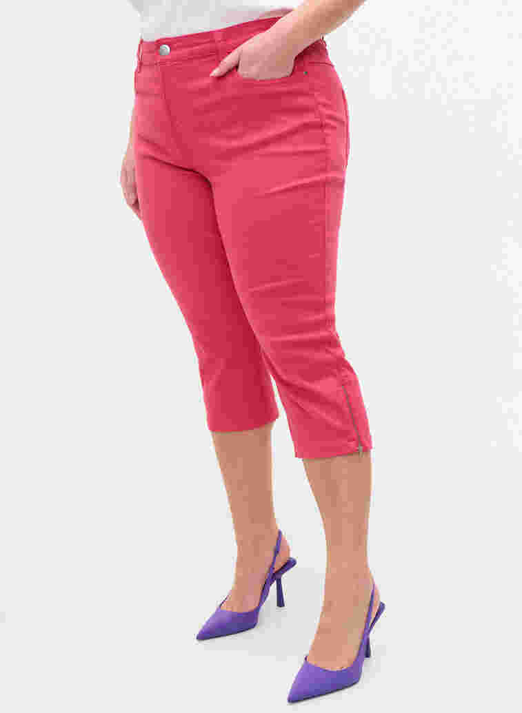 Capribyxor med kroppsnära passform och dragkedja, Pink, Model image number 1