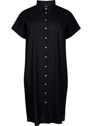 Lång skjorta i bomullsblandning med linne, Black