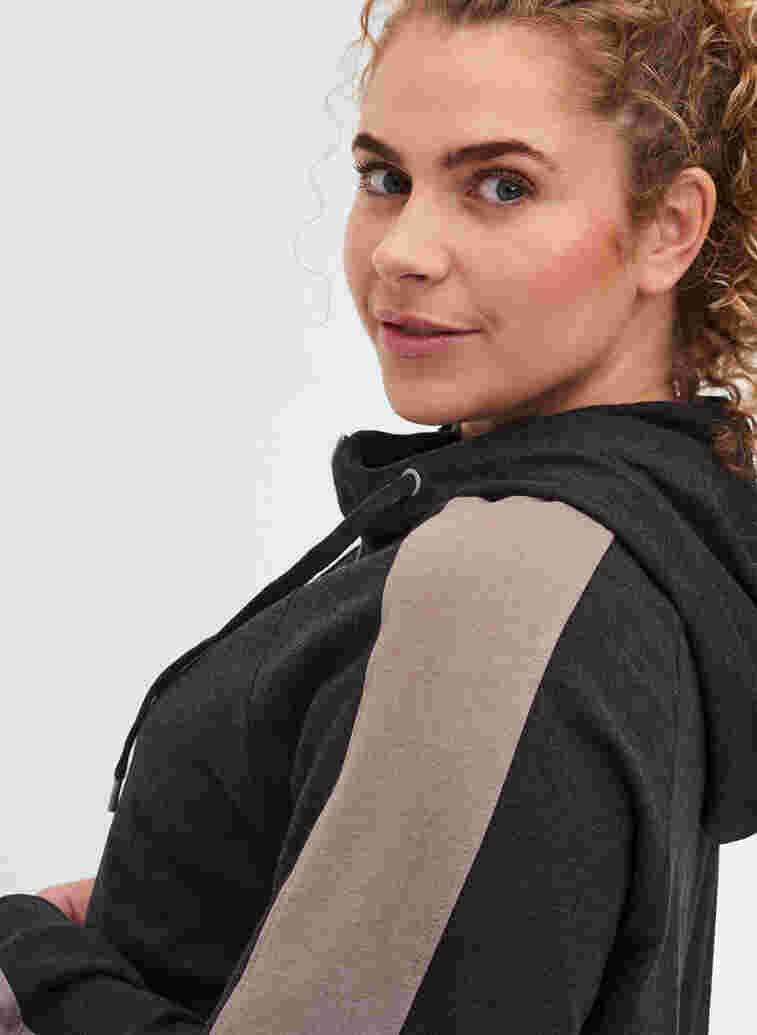 Sweatshirt med dragkedja och huva, Black, Model image number 2