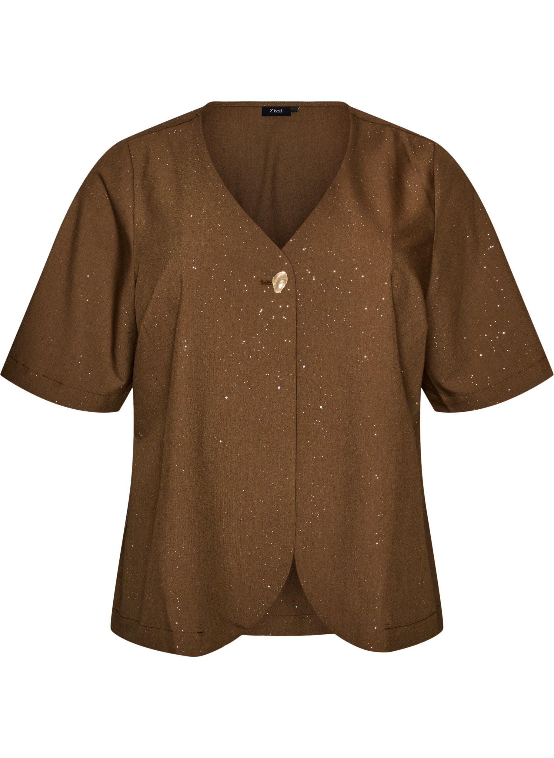 ZizziBlus med glitter och v-ringning, Brun, Packshot image number 0