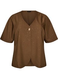 Blus med glitter och v-ringning, Brun