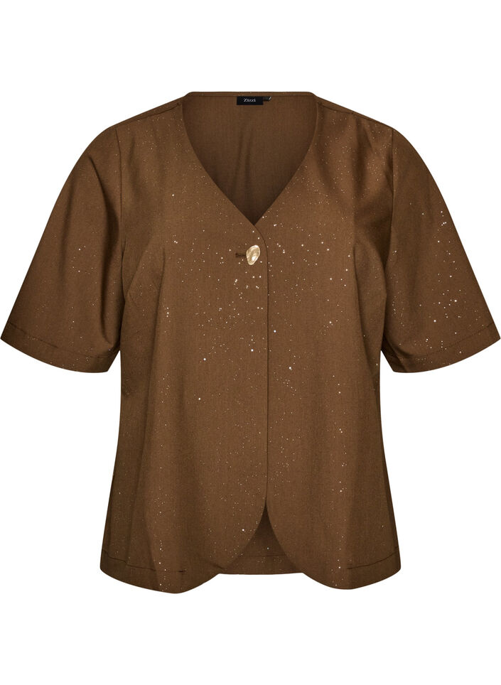 Blus med glitter och v-ringning, Brun, Packshot image number 0