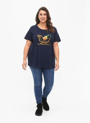 T-shirt med jultryck och paljetter, Navy Blazer SLATE, Model image number 2
