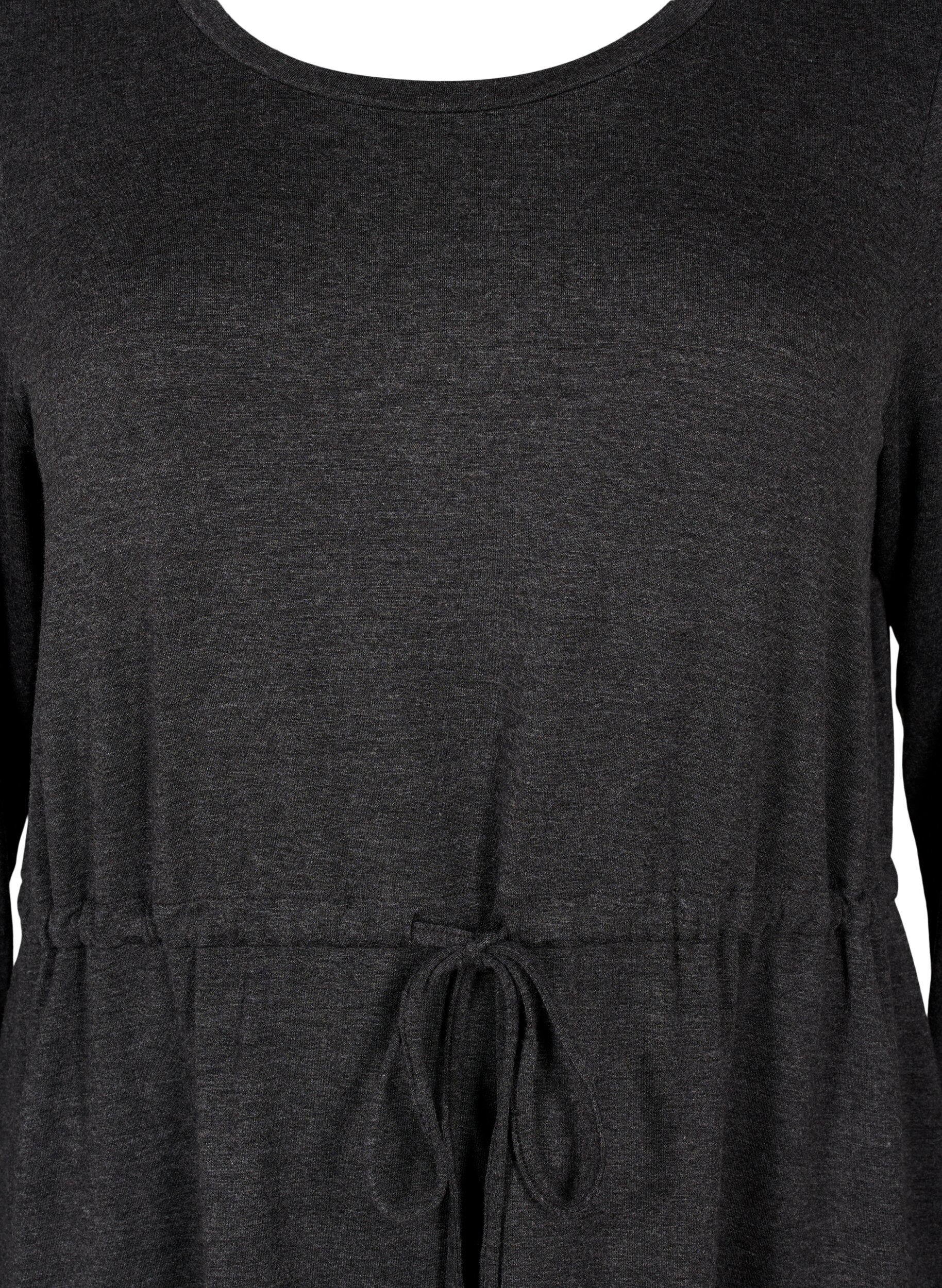 Zizzi Kn&auml;l&aring;ng jerseykl&auml;nning med knytband, Dark Grey Melange, Packshot image number 2