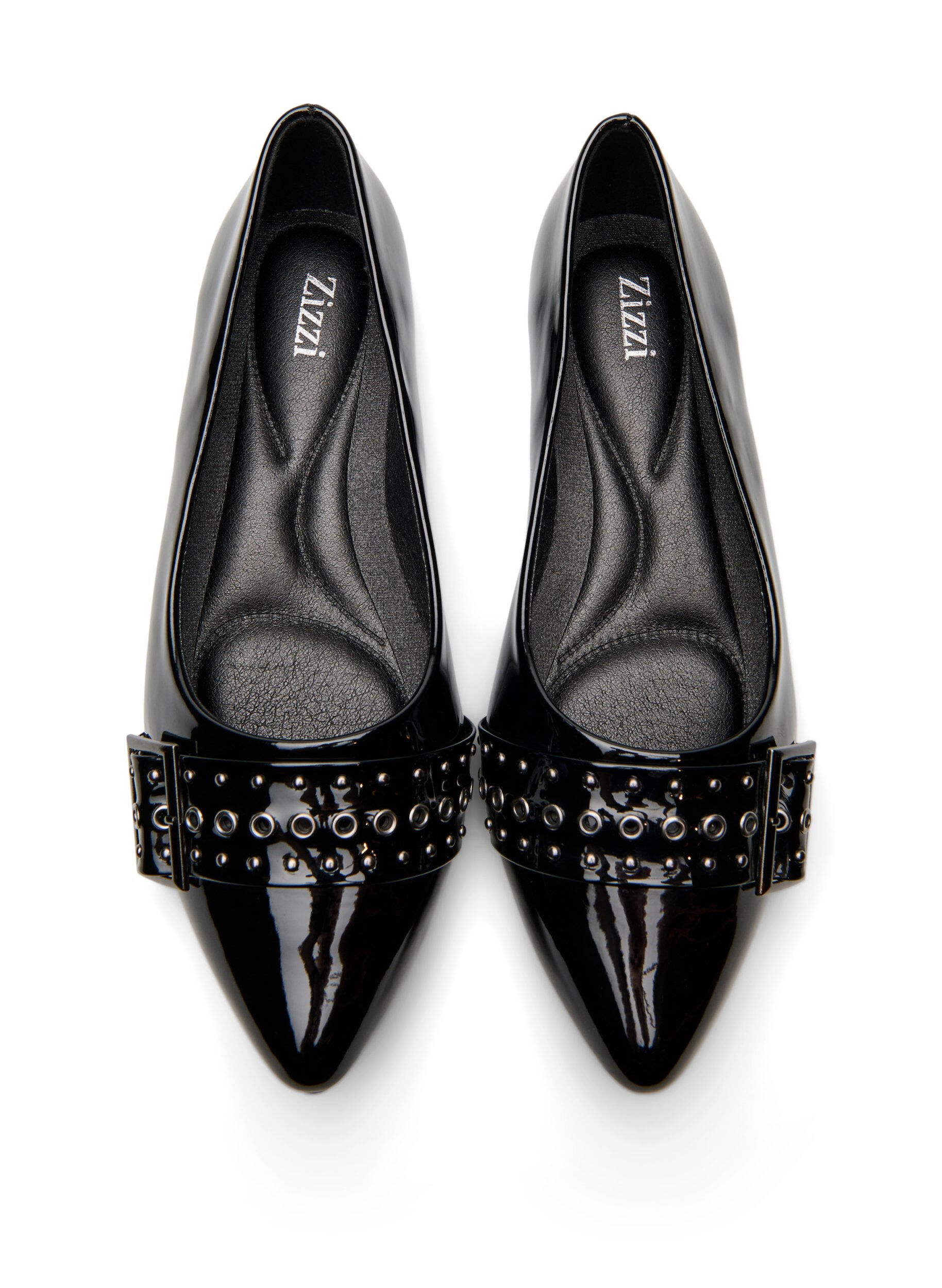 Zizzi Wide fit - Ballerina med rem och nitar, Svart, Packshot image number 2