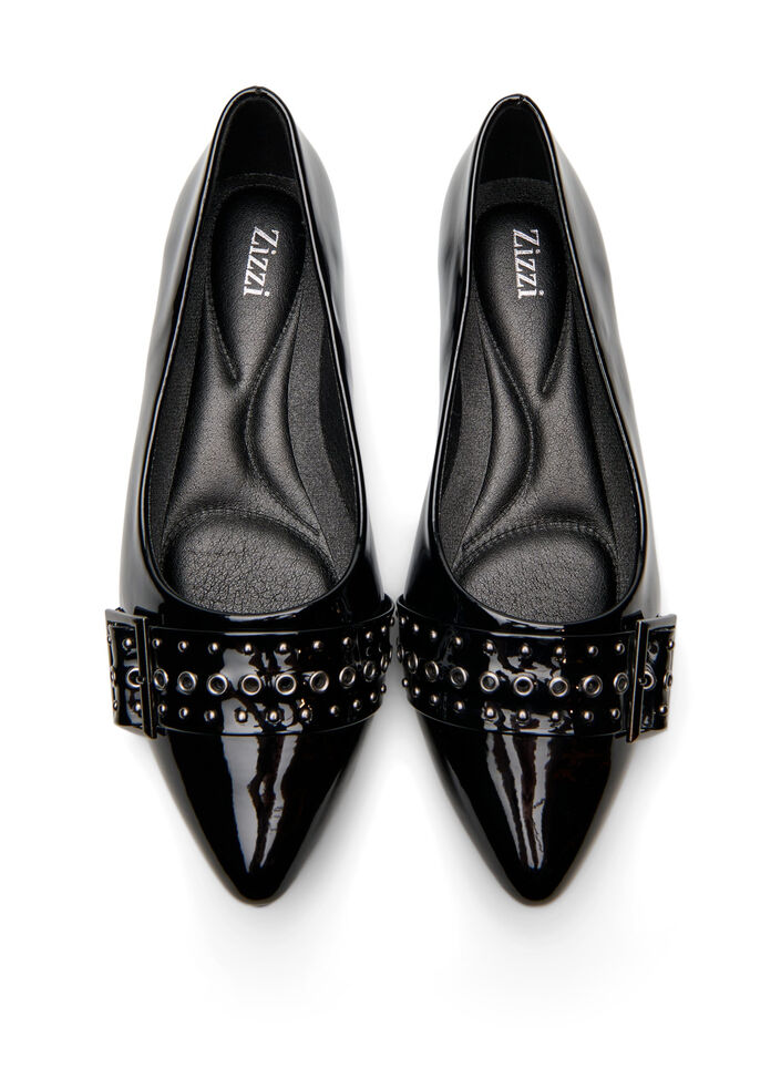 Wide fit - Ballerina med rem och nitar, Svart, Packshot image number 2