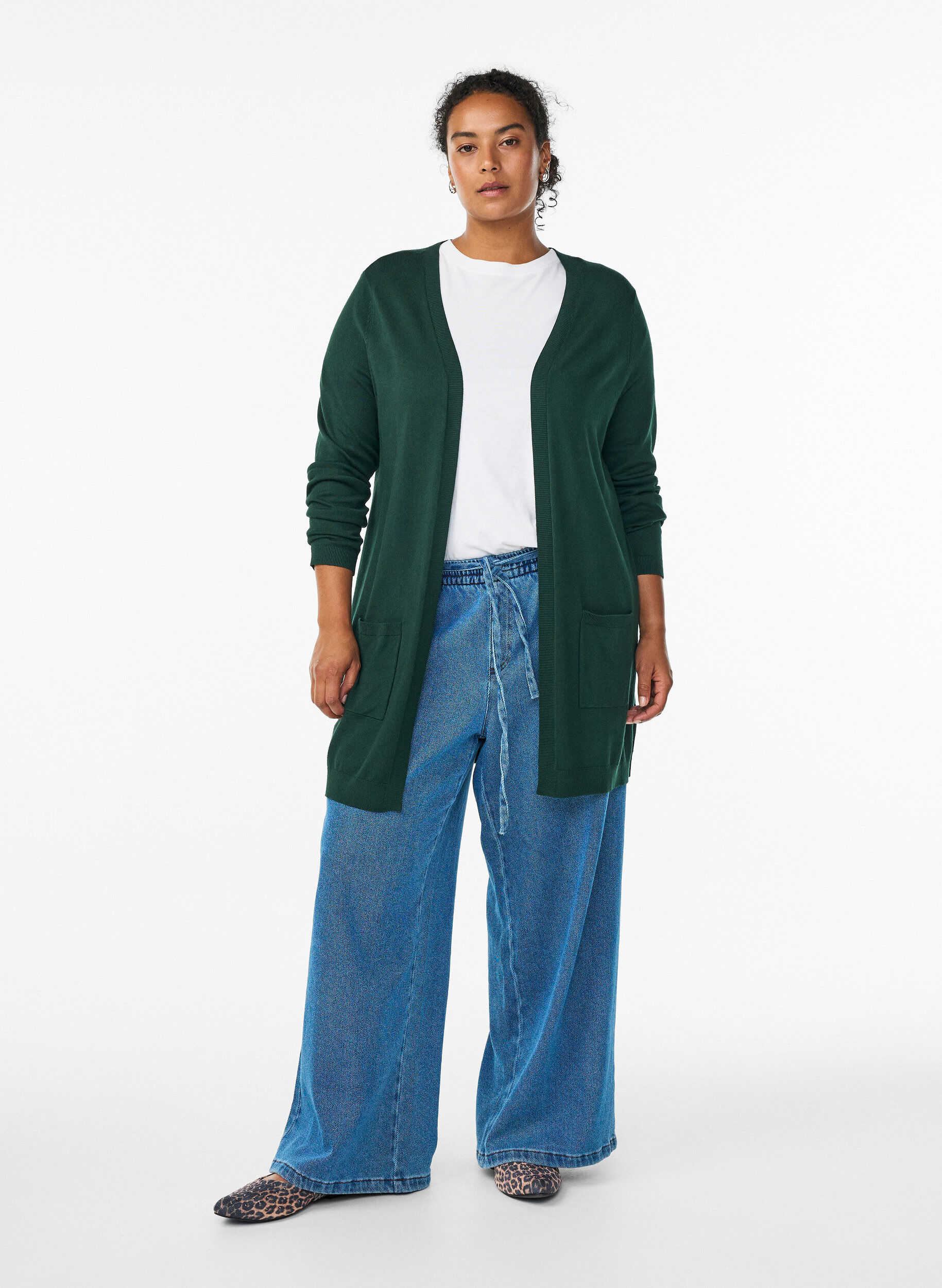 ZizziL&aring;ng stickad kofta i viskosblandning, Gr&ouml;n, Model image number 1